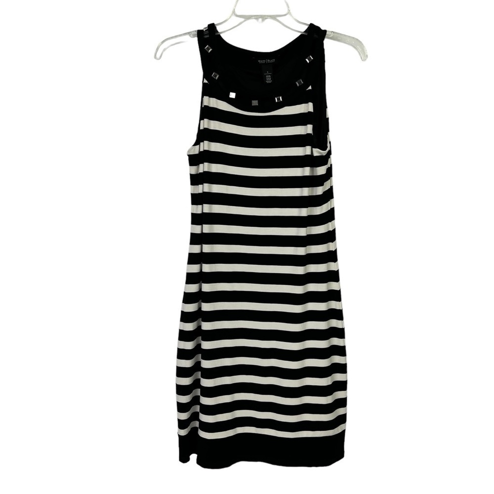 White House Black Market Women’s Dress Sz Small Black/White Silver Embellishment